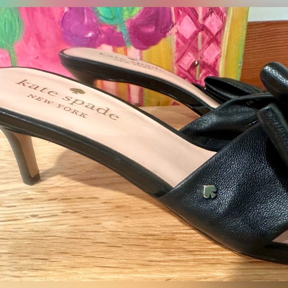 Kate Spade Samantha black leather bow sandal size 5 open toe new no box - Picture 7 of 12